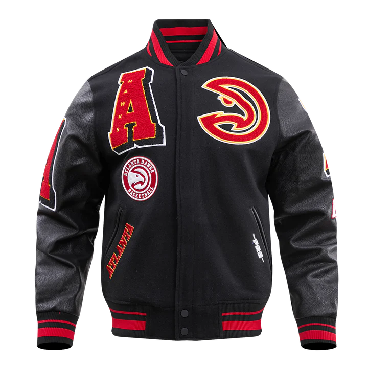 Atlanta Hawks Mash Up Logo Black Varsity Jacket