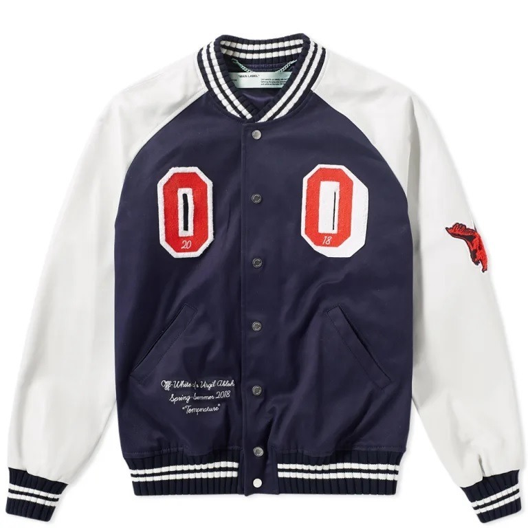 Swaggersouls Off White Temperature Varsity Wool Jacket