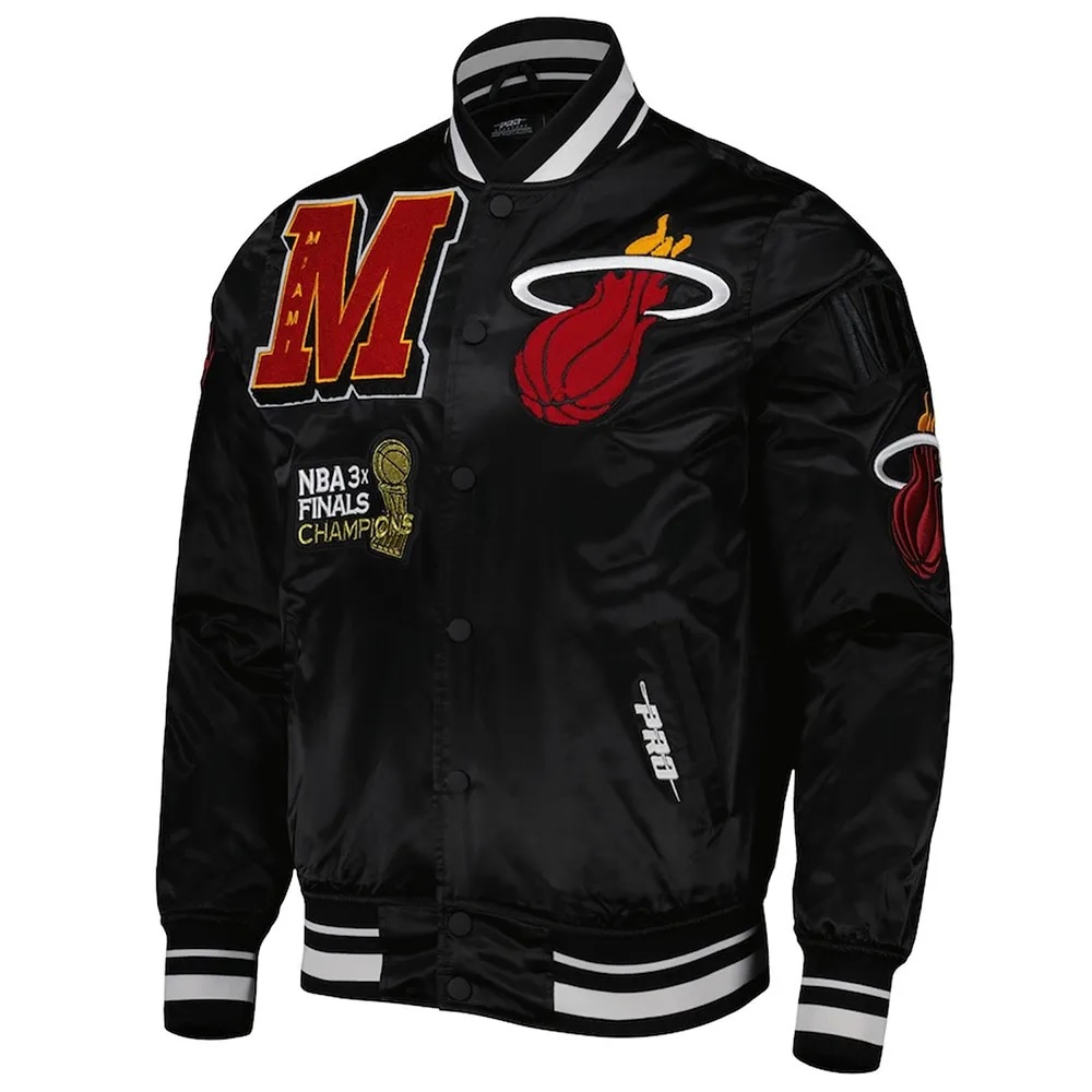 Miami Heat Mash Up Bomber Black Satin Jacket