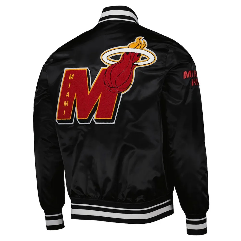 Miami Heat Mash Up Bomber Black Satin Jacket