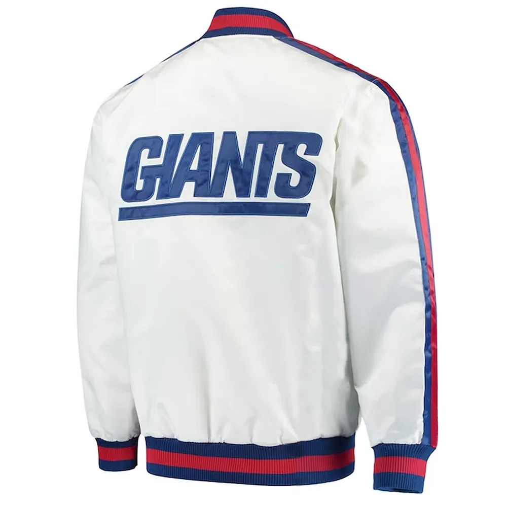NY Giants Throwback D-Line White Varsity Satin Jacket